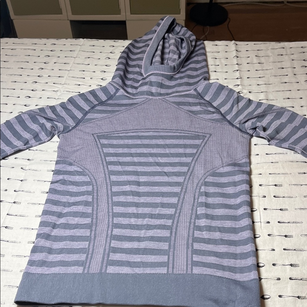 Ivivva by Lululemon Striped Gray and Purple Hooded Sweater